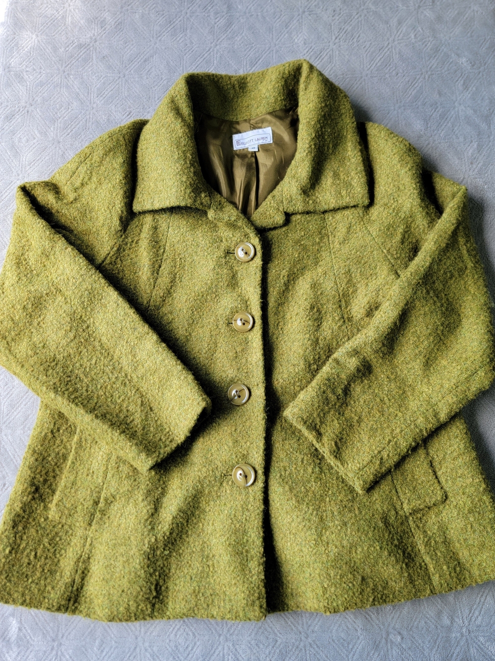 Elliott Lauren Moss Green Wool Blend Pea Coat